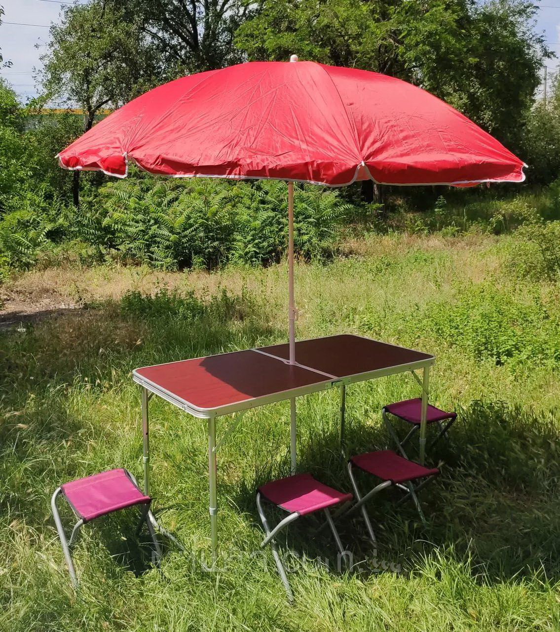 Стіл складаний + 4 стільці для пікніка + Парасолька в Подарунок 1,6 м, туристичний столик., фото 1