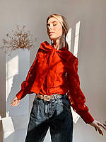 Блуза женская нежная красивая из сетки флок в горох с бантом Rvk471