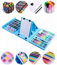 Великий набір для малювання у валізі з мольбертом 208 предметів синій