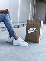 Білі повсякденні кроси Nike Air Force White. Кросівки жіночі Найк Аір Форс шкіряні повністю білі., фото 3