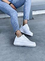 Білі повсякденні кроси Nike Air Force White. Кросівки жіночі Найк Аір Форс шкіряні повністю білі., фото 6