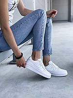 Білі повсякденні кроси Nike Air Force White. Кросівки жіночі Найк Аір Форс шкіряні повністю білі., фото 4