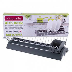 Сушарка для посуду Kamille 41,5 х 26 х 11,5 см з піддоном Сіра KM-0769A