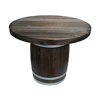 Стол из бочки, h-84 см, диаметр столешницы 100 см, темное дерево и серые обручи