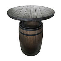 Стол из бочки, h-110, диаметр столешницы 100 см, темное дерево и черные обручи