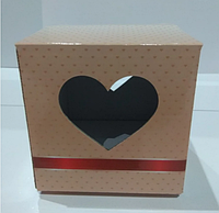 Упаковка для Чашек. Картон с окном в виде сердца (розовая).