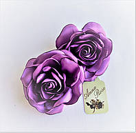 Заколка-уточка с цветком из ткани ручной работы "Сиреневая роза"