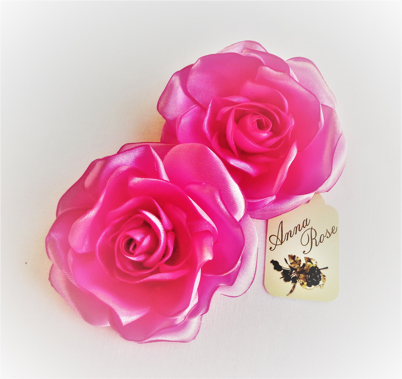 Заколка-уточка з квіткою з тканини ручної роботи "Малинова чайна троянда"