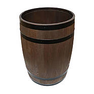 Сміттєвий бак з дерев'яної бочки з металевим контейнером та кришкою, h-80 см, темне дерево та чорні обручі, фото 4