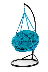 Підвісне крісло гамак для дому та саду з великою круглою подушкою 96 х 120 см до 120 кг бірюзового кольору