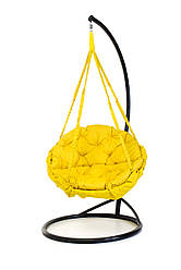 Підвісне крісло гамак для дому та саду з великою круглою подушкою 96 х 120 см до 120 кг жовтого кольору