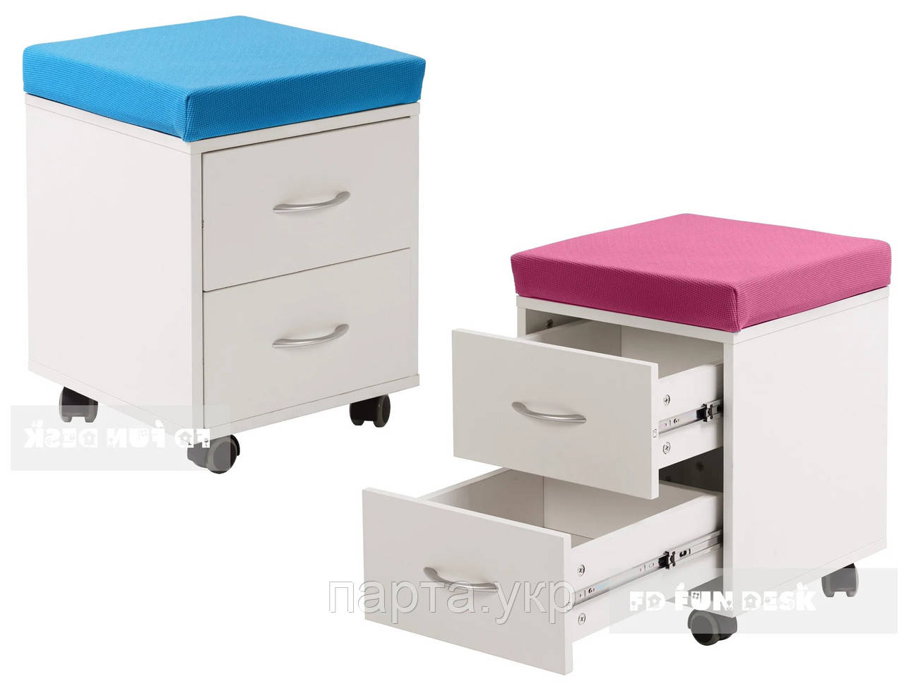 Дитяча тумба на 2 ящики з пуфом колір блакитний і рожевий, фото 1