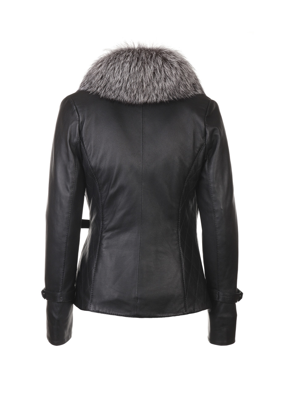 Женская кожаная куртка с чернобуркой на синтепоне (Арт. MD202) - фото 3 - id-p241592110