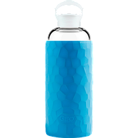 Скляна спортивна пляшка з чохлом, 1 л, Синя