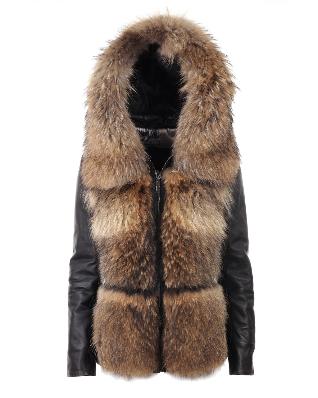Кожаная куртка с мехом енота короткая зимняя (Арт. D202-2) - фото 5 - id-p73707786