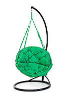 Подвесное кресло гамак для дома и сада с большой круглой подушкой 96 х 120 см до 120 кг зеленого цвета