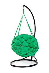 Підвісне крісло гамак для дому та саду з великою круглою подушкою 96 х 120 см до 120 кг зеленого кольору