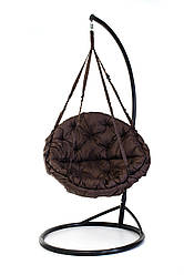 Підвісне крісло гамак для дому та саду з великою круглою подушкою 96 х 120 см до 120 кг коричневого кольору