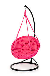 Підвісне крісло гамак для дому та саду з великою круглою подушкою 96 х 120 см до 120 кг рожевого кольору