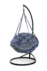 Підвісне крісло гамак для дому та саду з великою круглою подушкою 96 х 120 см до 120 кг сірого кольору