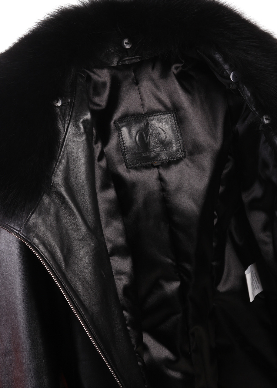 Кожаная куртка с мехом песца VK короткая зимняя черная (Арт. MAR202) - фото 6 - id-p159034320