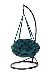 Підвісне крісло гамак для дому та саду з великою круглою подушкою 96 х 120 см до 120 кг темно зеленого кольору