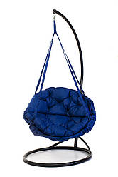 Підвісне крісло гамак для дому та саду з великою круглою подушкою 96 х 120 см до 120 кг темно синього кольору