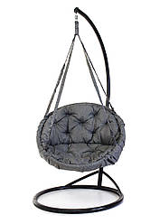 Підвісне крісло гамак для дому та саду з великою круглою подушкою 96 х 120 см до 120 кг темно сірого кольору
