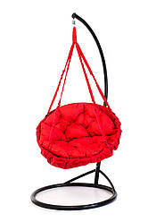 Підвісне крісло гамак для дому та саду з великою круглою подушкою 96 х 120 см до 120 кг червоного кольору
