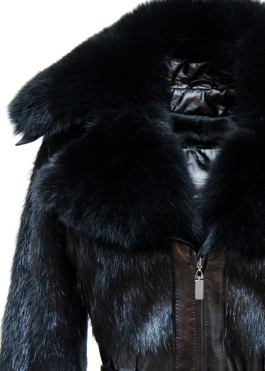 Короткая меховая куртка VK с песцом зимняя черная натуральная (Арт. B202) - фото 5 - id-p23433483