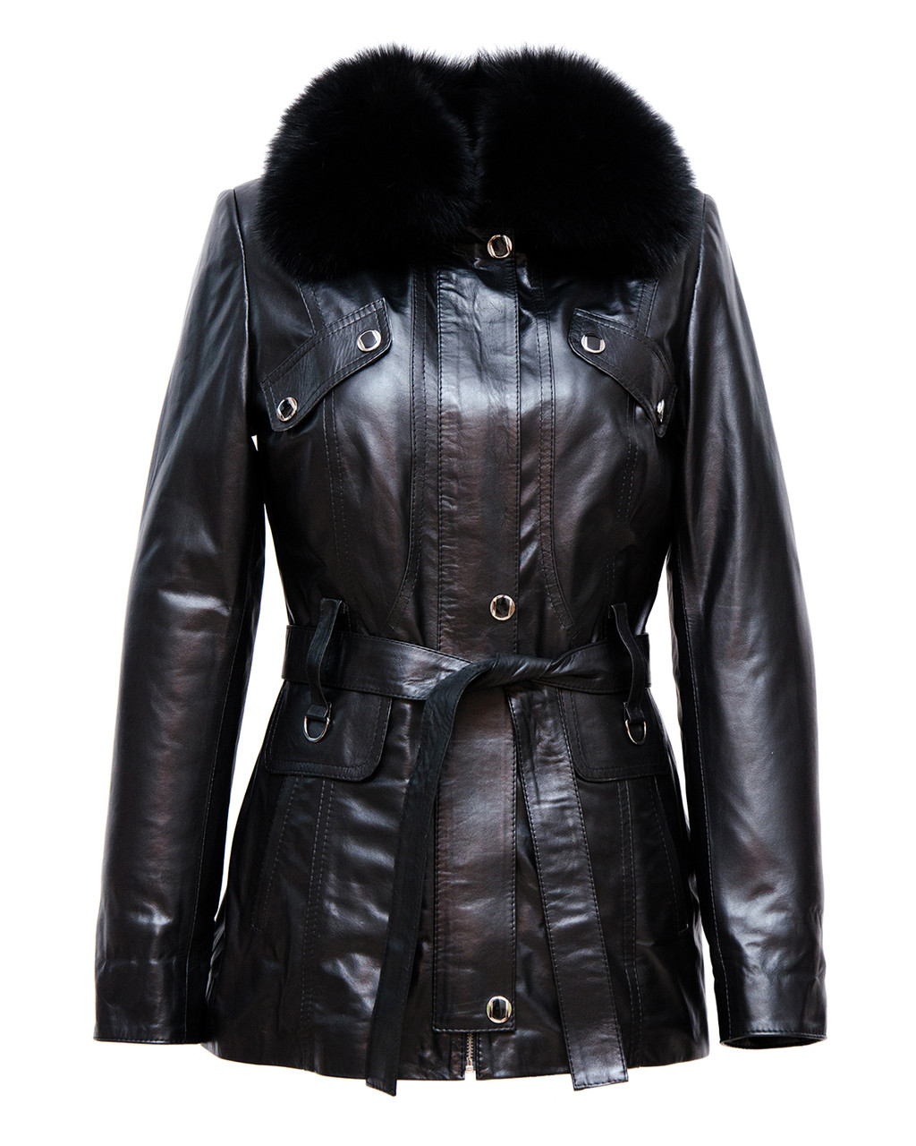Шкіряна куртка трансформер з хутром довга жіноча осеннне-зимова (Арт. E202)