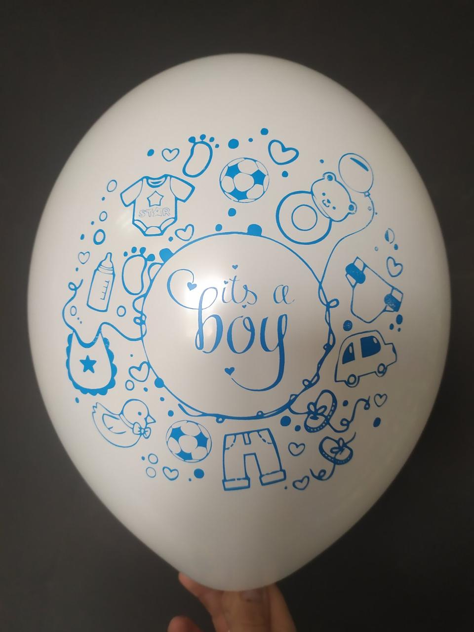 062 Латексна кулька з малюнком it's a boy принт синій Belbal білий 12" 30см 002 ТМ "Star"
