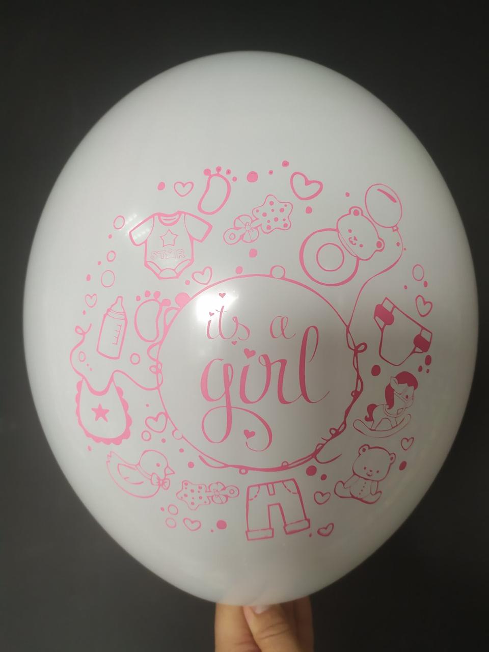 063 Латексна кулька з малюнком it's a girl принт рожевий Belbal білий 12" 30см 002 ТМ "Star", фото 1