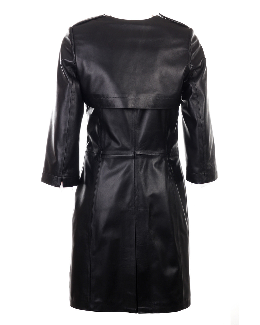 Кожаный тренч женский VK черный на пуговицах (Арт. PR501-2) 44 размера - фото 2 - id-p84090385