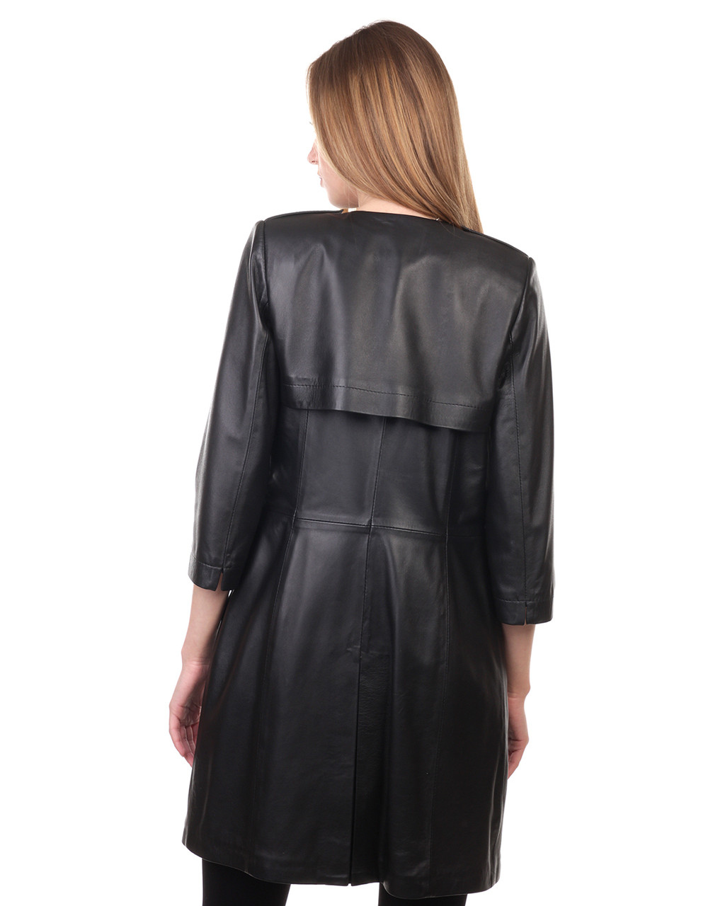 Кожаный тренч женский VK черный на пуговицах (Арт. PR501-2) 44 размера - фото 3 - id-p84090385
