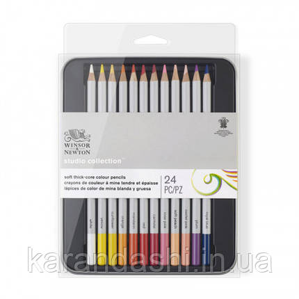 Набір кольорових олівців в металі Coloured pensil tin, 24 шт Winsor & Newton 490013, фото 2