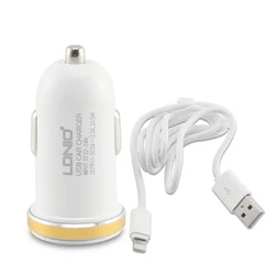 Автомобільний зарядний пристрій на 2USB з кабелем Lightning Apple 100см LDNIO DL-C17 |2USB, 2.1 A| Білий