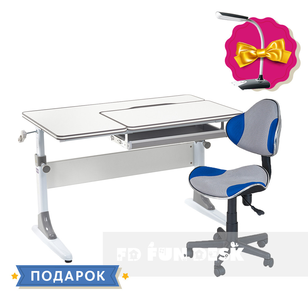Зростаюча парта для школярів Cubby Grato Grey+дитячий стілець для школяра FunDesk LST3 Blue-Grey