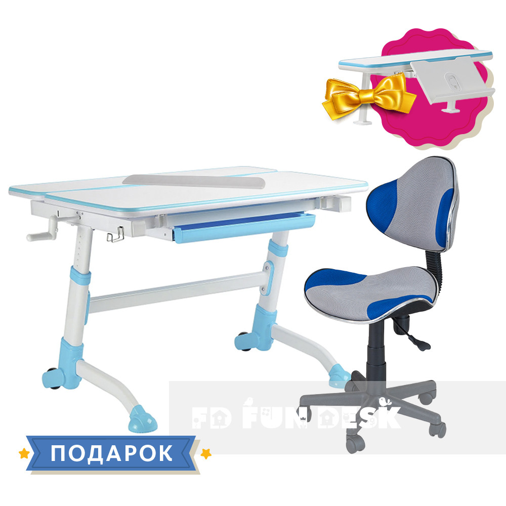 Комплект парта FunDesk Volare Blue + дитячий стілець для школяра FunDesk LST3 Blue-Grey