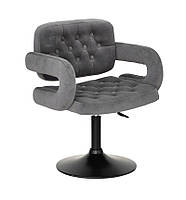 Крісло Gor BK-Base сірий велюр із підлокітниками, на чорній опорі-бліні, поворотне з регулюванням висоти, фото 3