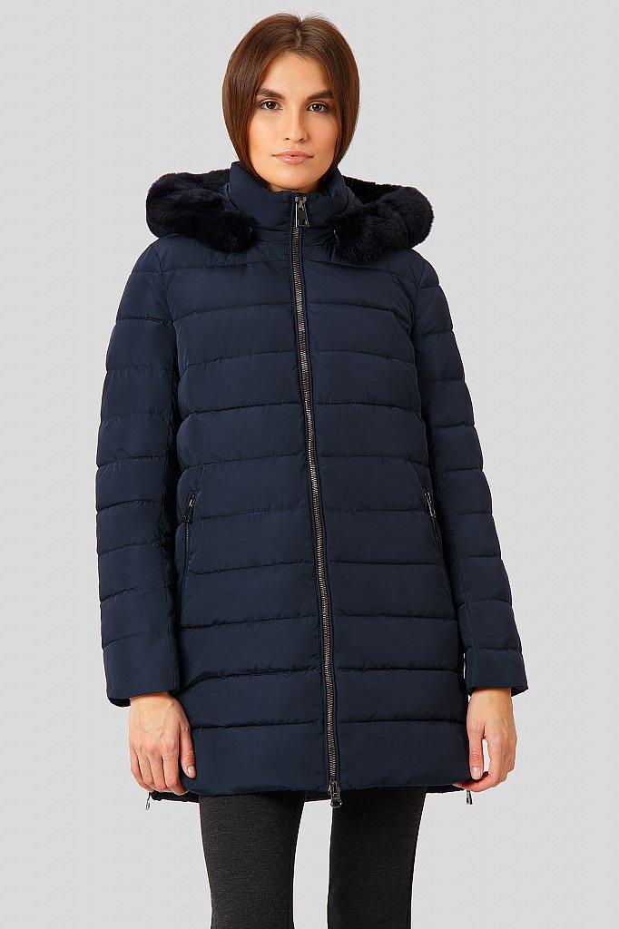 Подовжена зимова куртка з хутром кролика Finn Flare W18-11025-101 Down Fill темно-синя XL