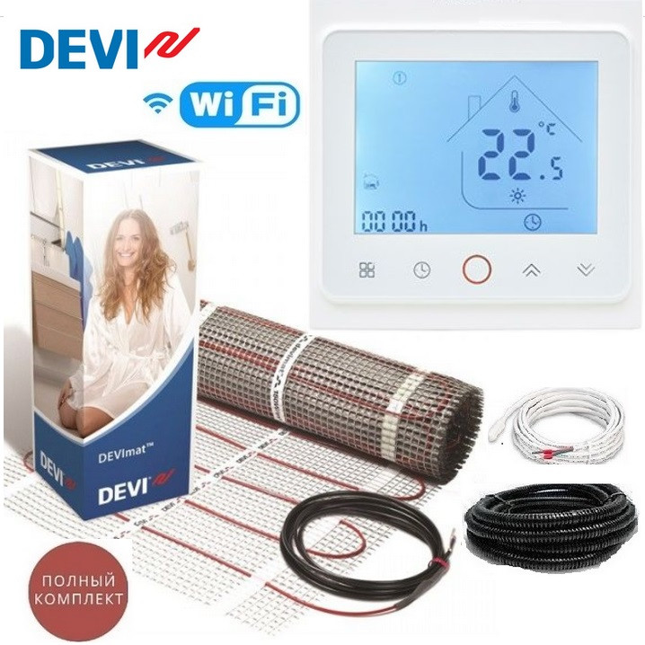 Нагрівальний мат для підігріву DEVI 8м2/1200Ват DTIR-150 з програмованим терморегулятором TWE02 Wi-Fi