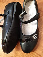 Туфли детские кожаные для девочки, чёрные, размер 35, 36.
