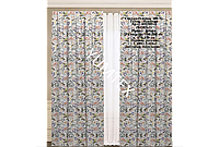 Комплект штор 2 шт. з натуральної бавовняної іспанської тканини з кораловими та фіолетовими квітами 400389v3