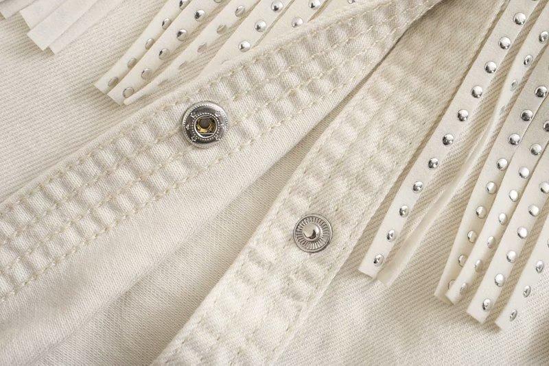 Рубашка женская джинсовая с бахромой в стиле ZARA. Стильная куртка, размер S (бежевая) - фото 4 - id-p1237787170