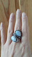 Массивное серебряное кольцо "Дуплет" с голубым агатом