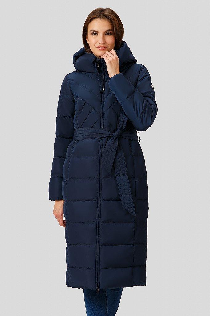 Довге зимове пальто з поясом Finn Flare W18-12010-101 темно-синє XS