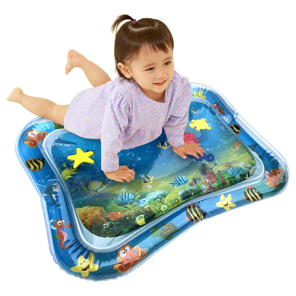 Розвиваючий ігровий дитячий водний килимок (65х55см) надувний водяній акваковрік для дітей з водою і рибками, фото 1