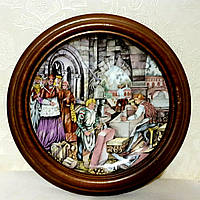 Фарфоровая тарелка/панно в деревянной раме Венеция 14 век