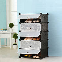 Шафа пластикова для взуття Storage Cube Cabinet А1-5 чорна для зберігання речей, іграшок, взуття с відділеннями